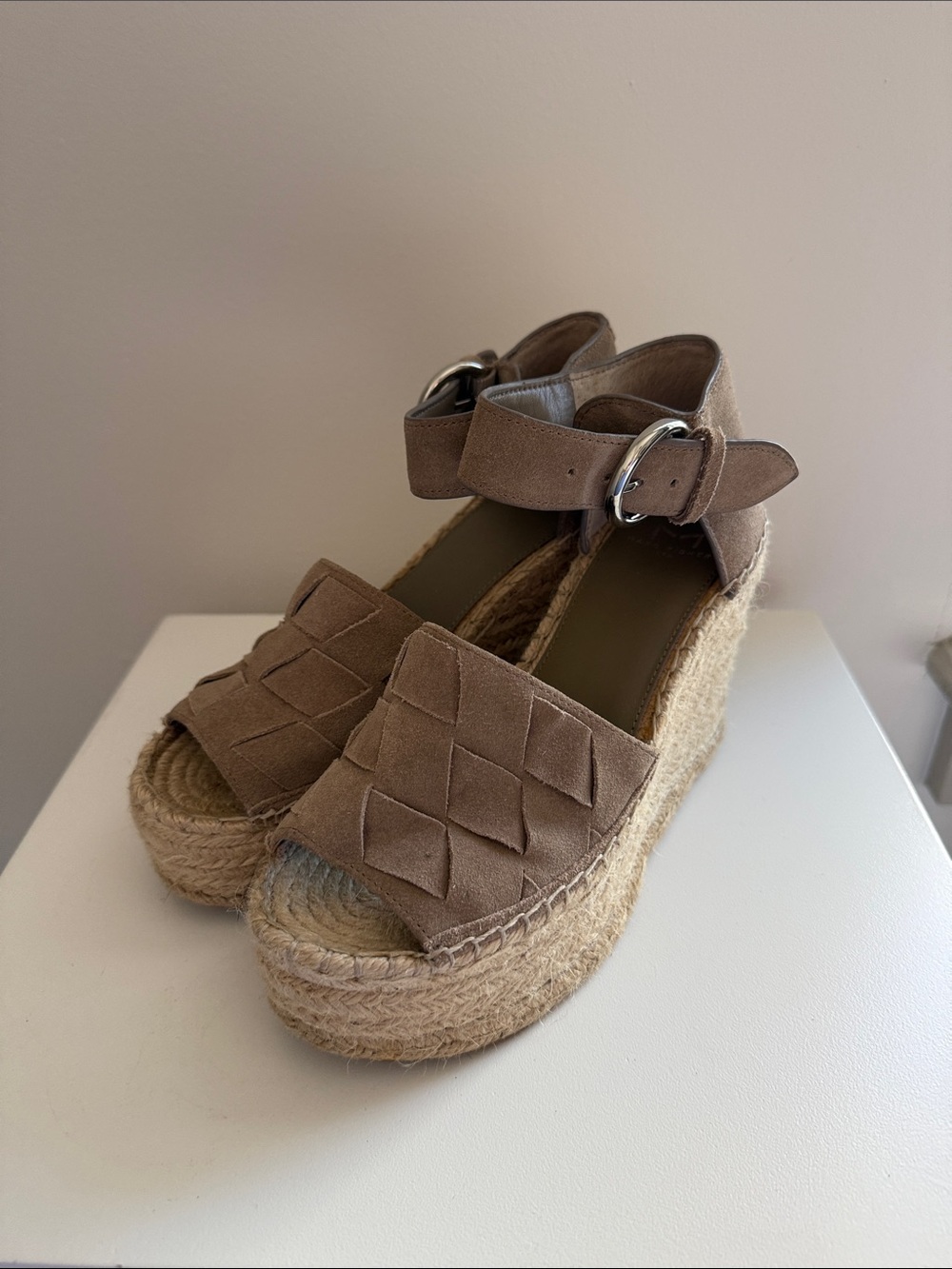 Marc Fisher Taupe Suede Espadrille Platform Sandals